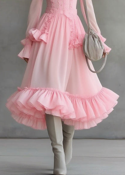 Square Neck Ruffle Shoulder Tiered Organza Ruffle Hem Midi Dress
