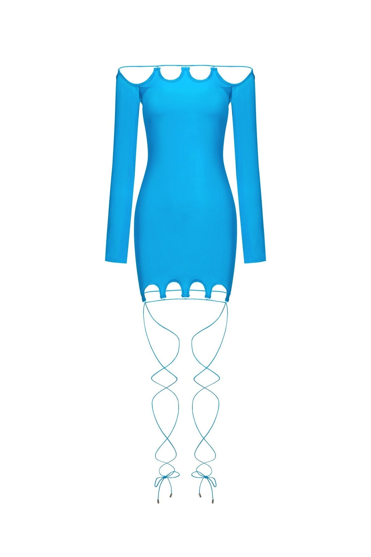 Off Shoulder Cutout Hem Crisscross Leg Wrap Bodycon Mini Dress