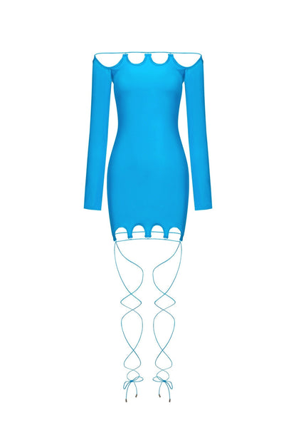 Off Shoulder Cutout Hem Crisscross Leg Wrap Bodycon Mini Dress