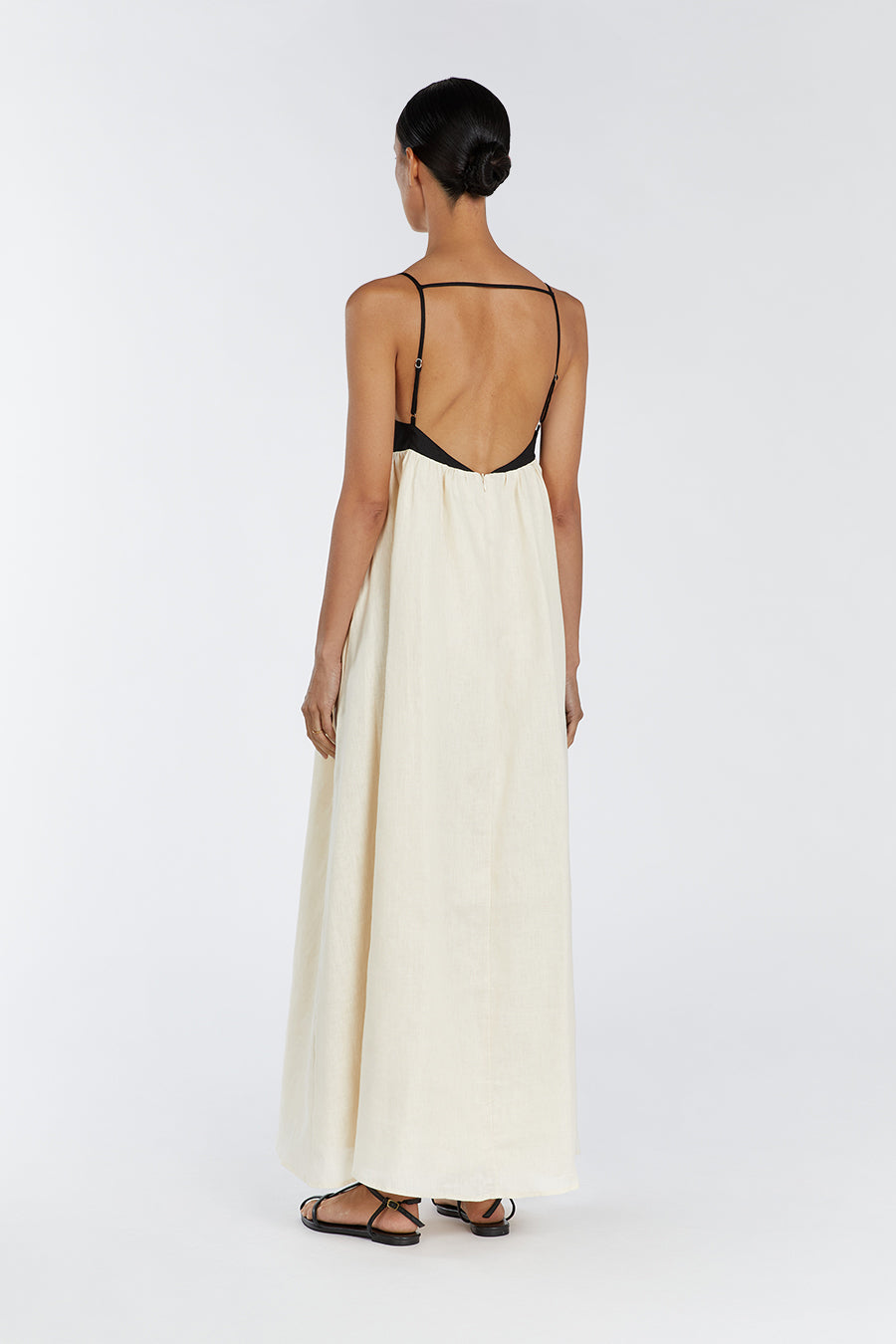 Spaghetti Strap Empire Waist Contrast Bodice Woven Maxi Dress