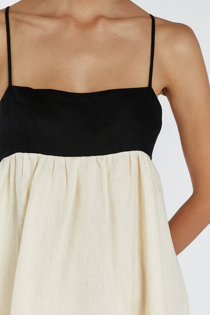 Spaghetti Strap Empire Waist Contrast Bodice Woven Maxi Dress