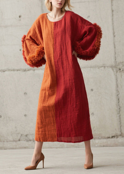 Split Panel Oversized Bell Sleeve Faux Fur Cuff Midi Dress