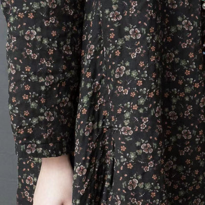 Scalloped Neck Ditsy Floral Long Sleeve A-Line Maxi Dress