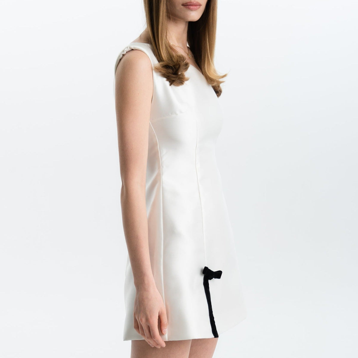 Cowl Neck Ruched Side Tie Satin Bodycon Mini Dress