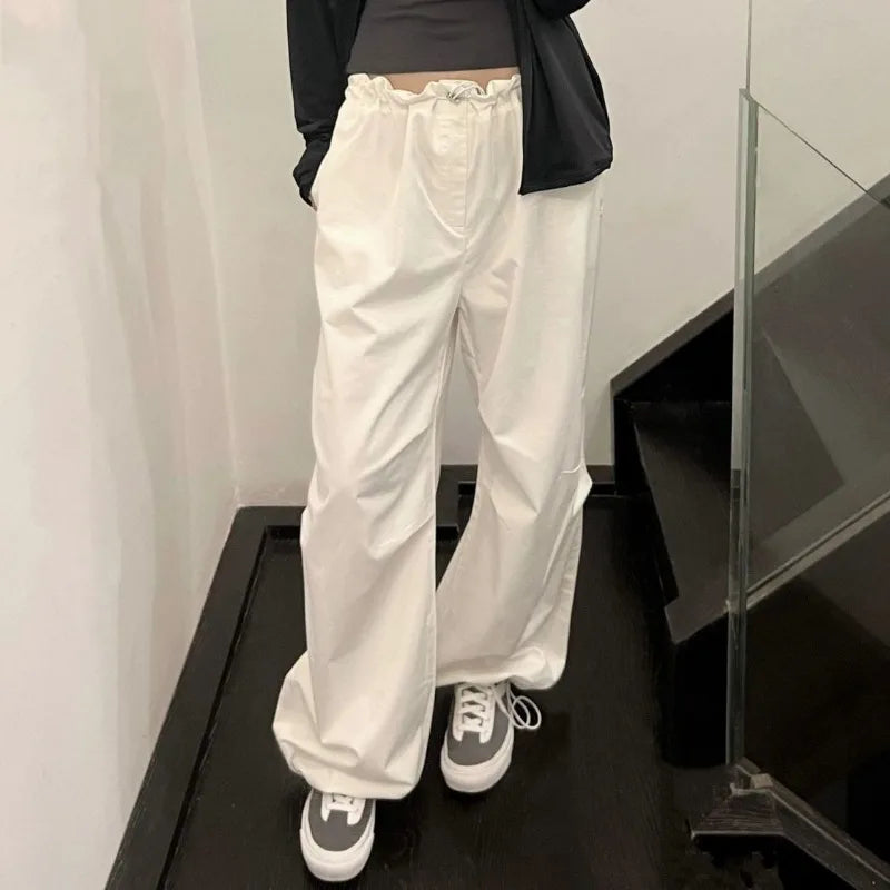 White Casual Elastic Pants