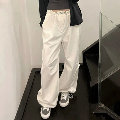 White Casual Elastic Pants