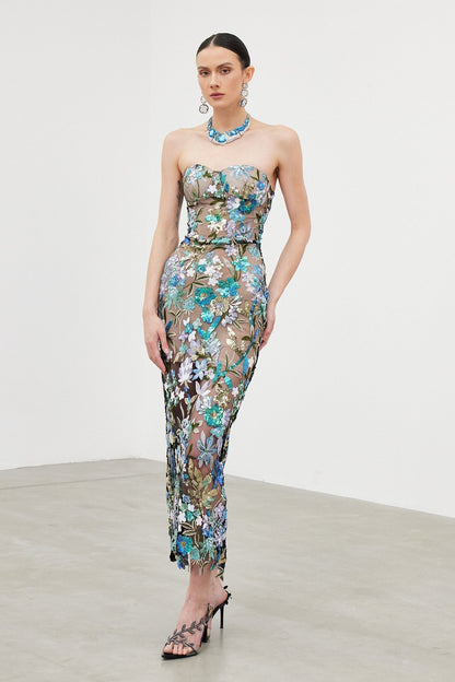 Mesh Sequin Column Maxi Gown