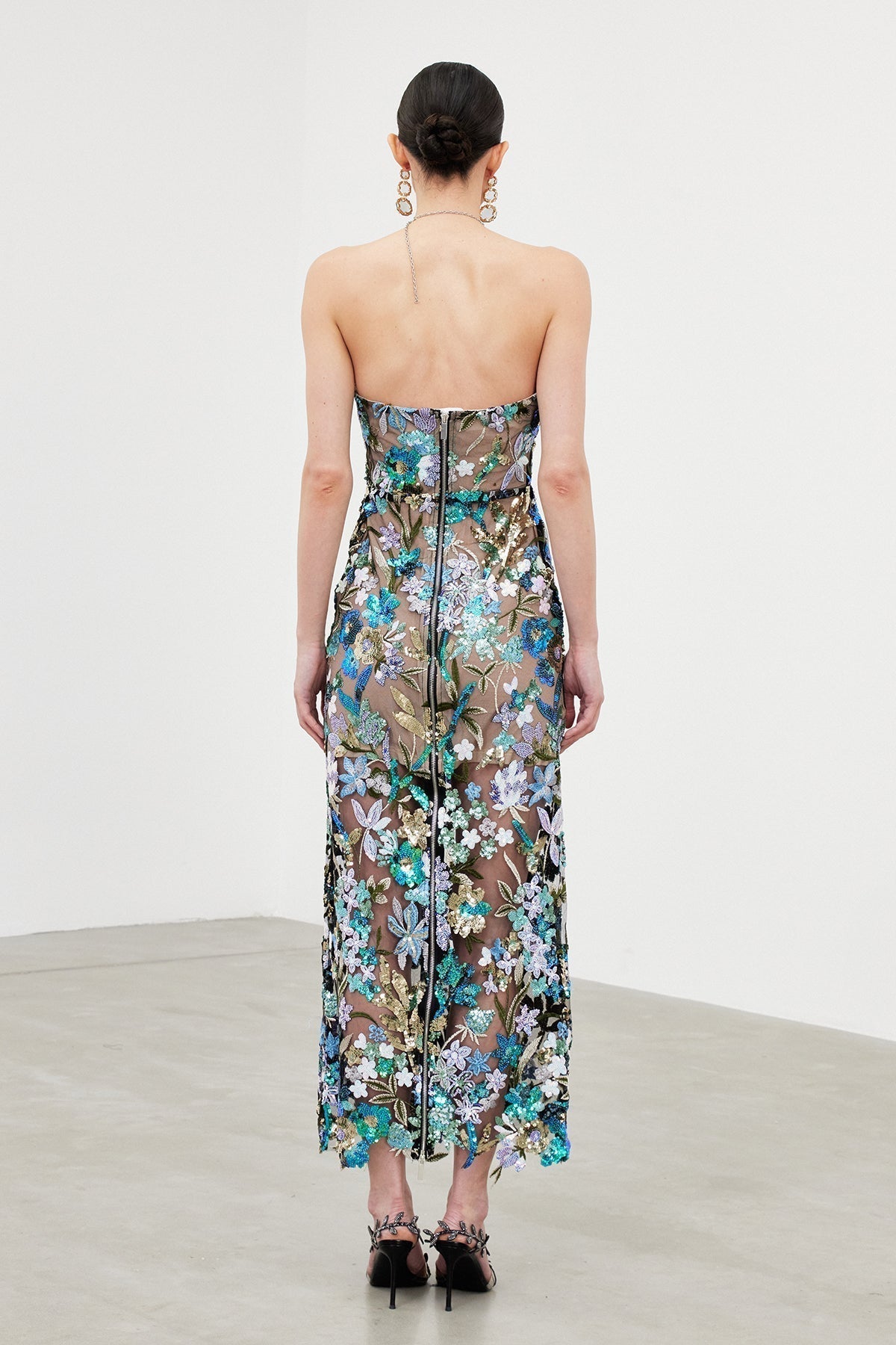 Mesh Sequin Column Maxi Gown