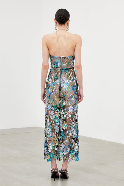 Mesh Sequin Column Maxi Gown