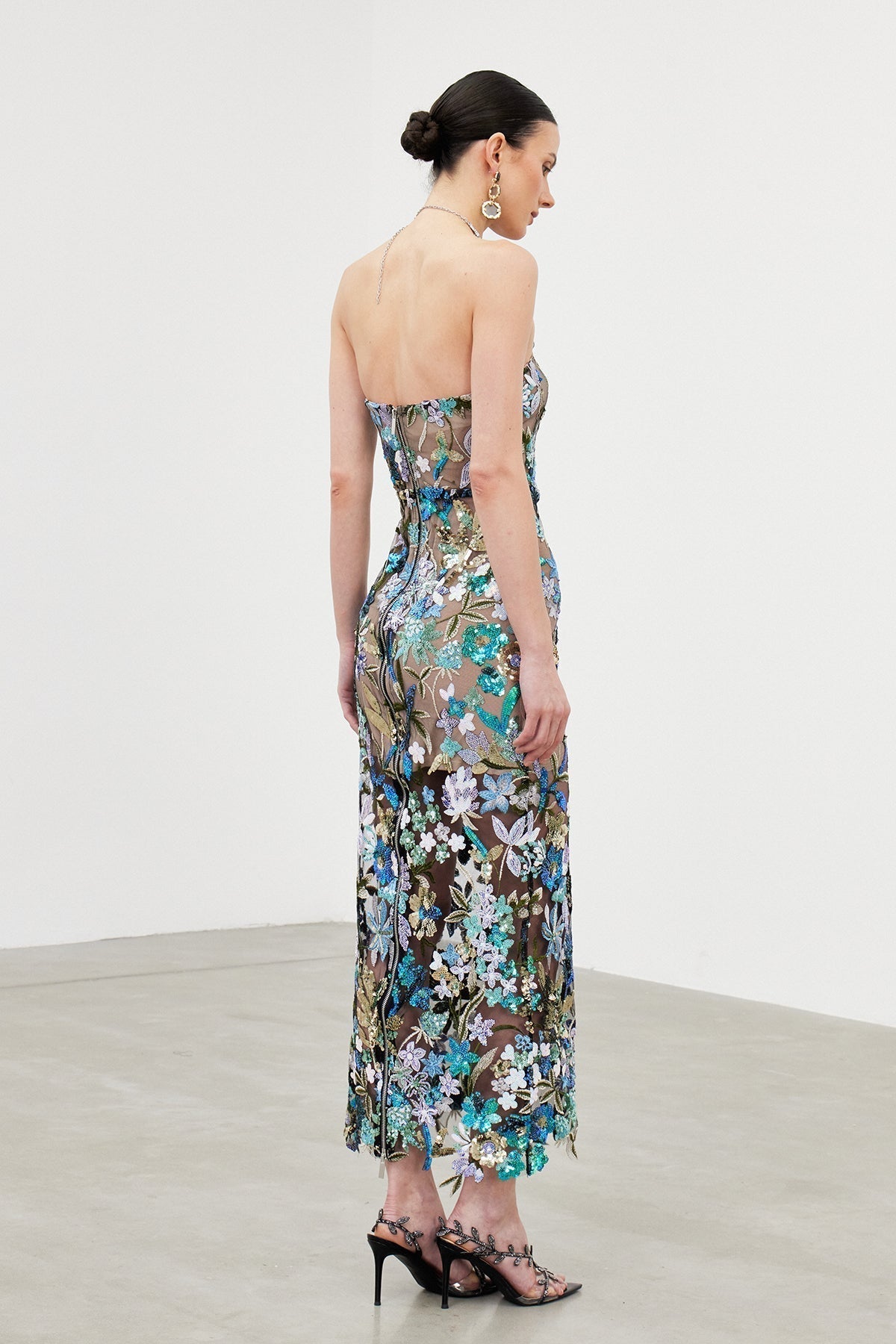 Mesh Sequin Column Maxi Gown