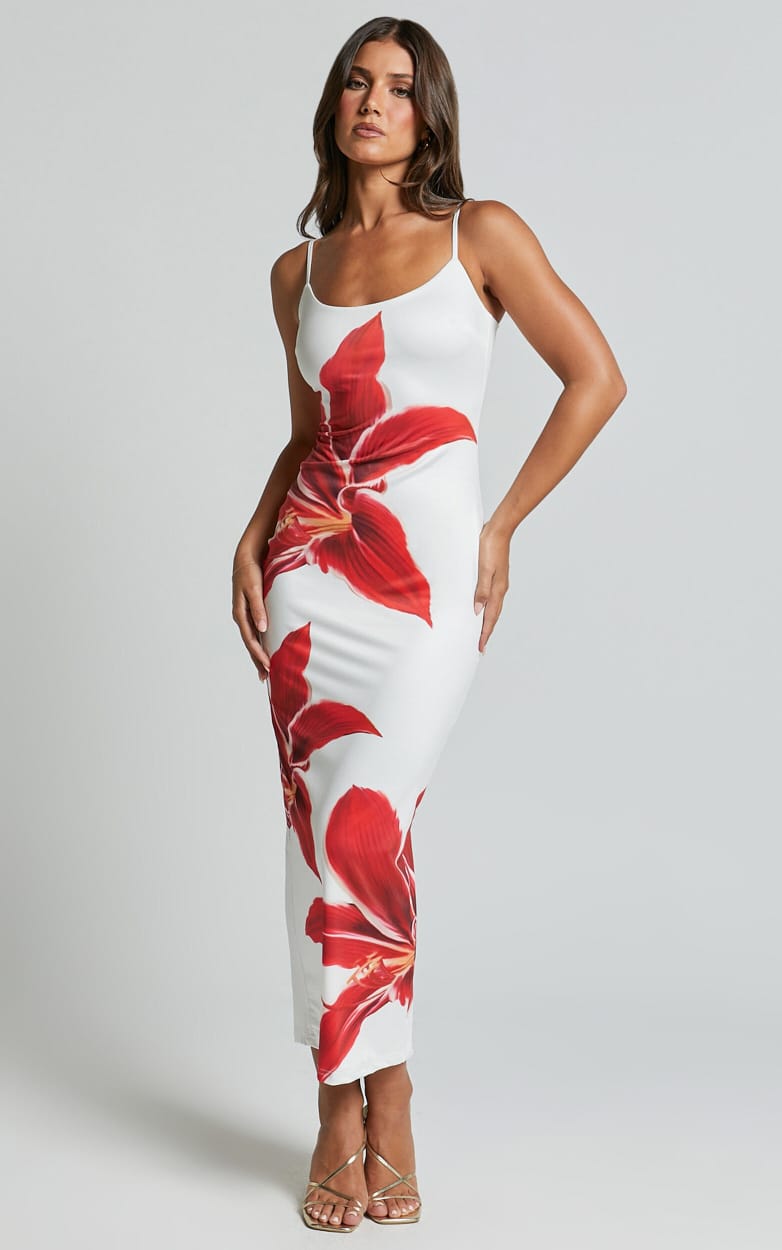 Scoop Neck Spaghetti Strap Oversized Floral Print Bodycon Maxi Dress