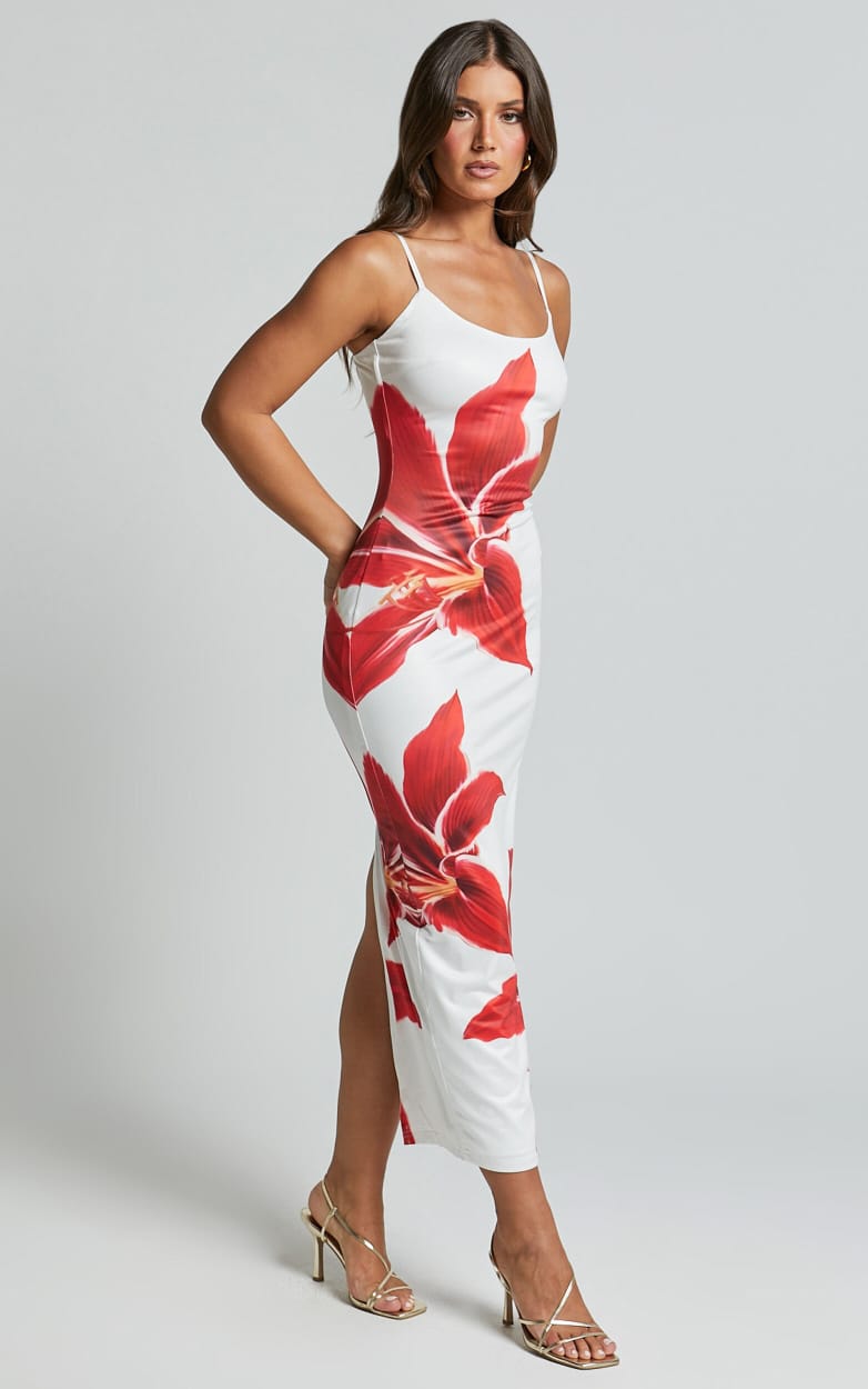 Scoop Neck Spaghetti Strap Oversized Floral Print Bodycon Maxi Dress