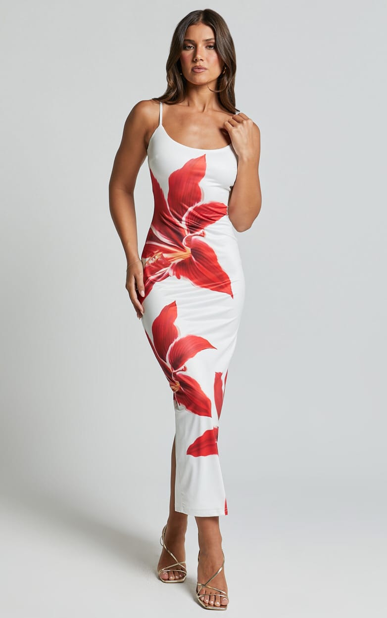 Scoop Neck Spaghetti Strap Oversized Floral Print Bodycon Maxi Dress