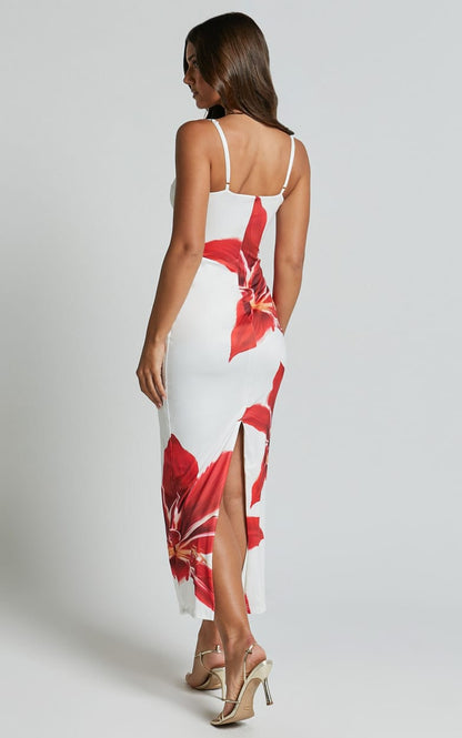Scoop Neck Spaghetti Strap Oversized Floral Print Bodycon Maxi Dress