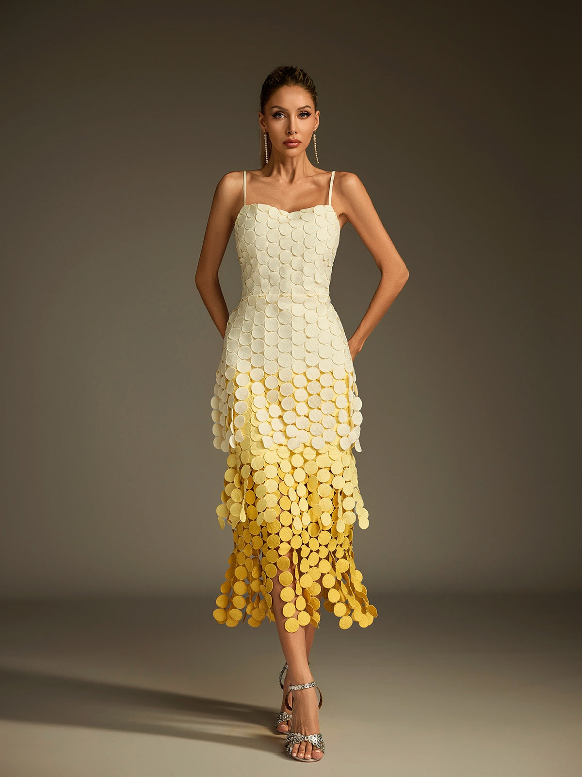 Ombre Spaghetti Strap Cutout Midi Dress
