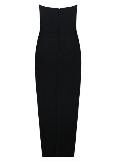 Strapless Crystal Split Bandage Bodycon Dress