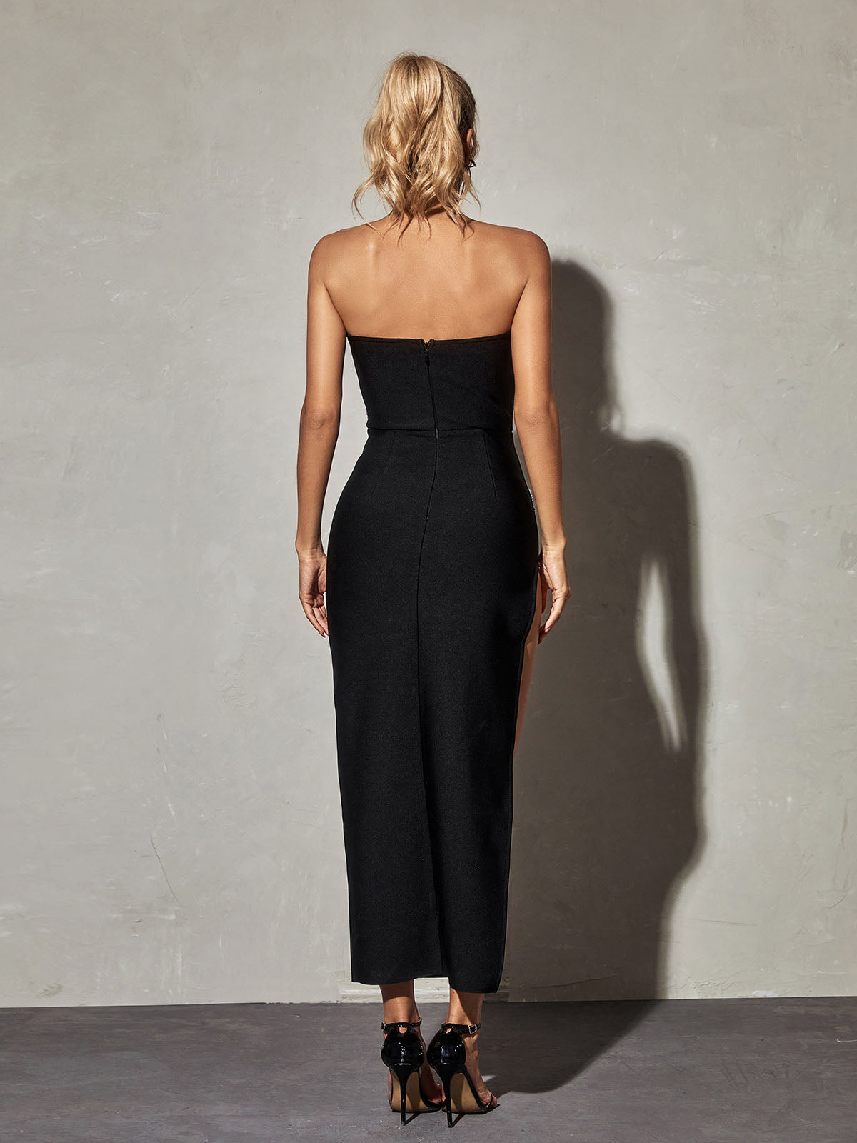 Strapless Crystal Split Bandage Bodycon Dress