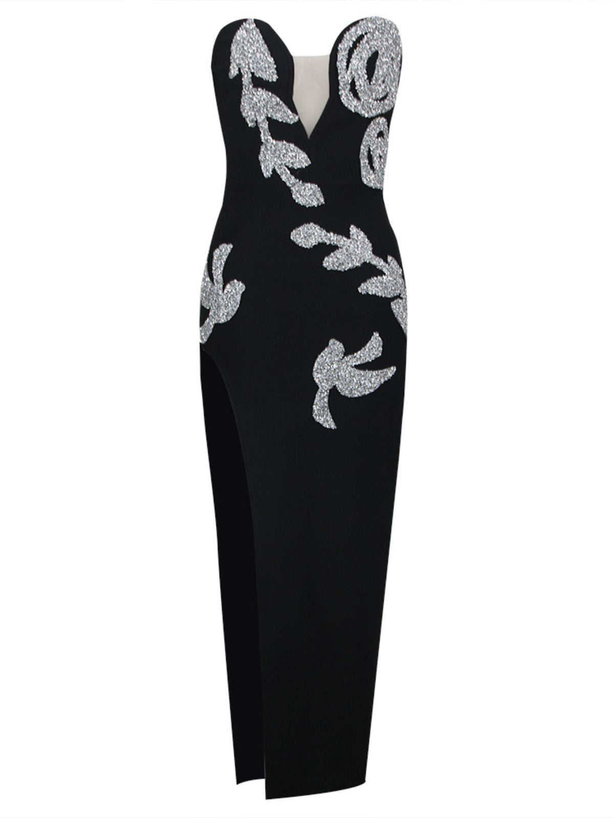 Strapless Crystal Split Bandage Bodycon Dress