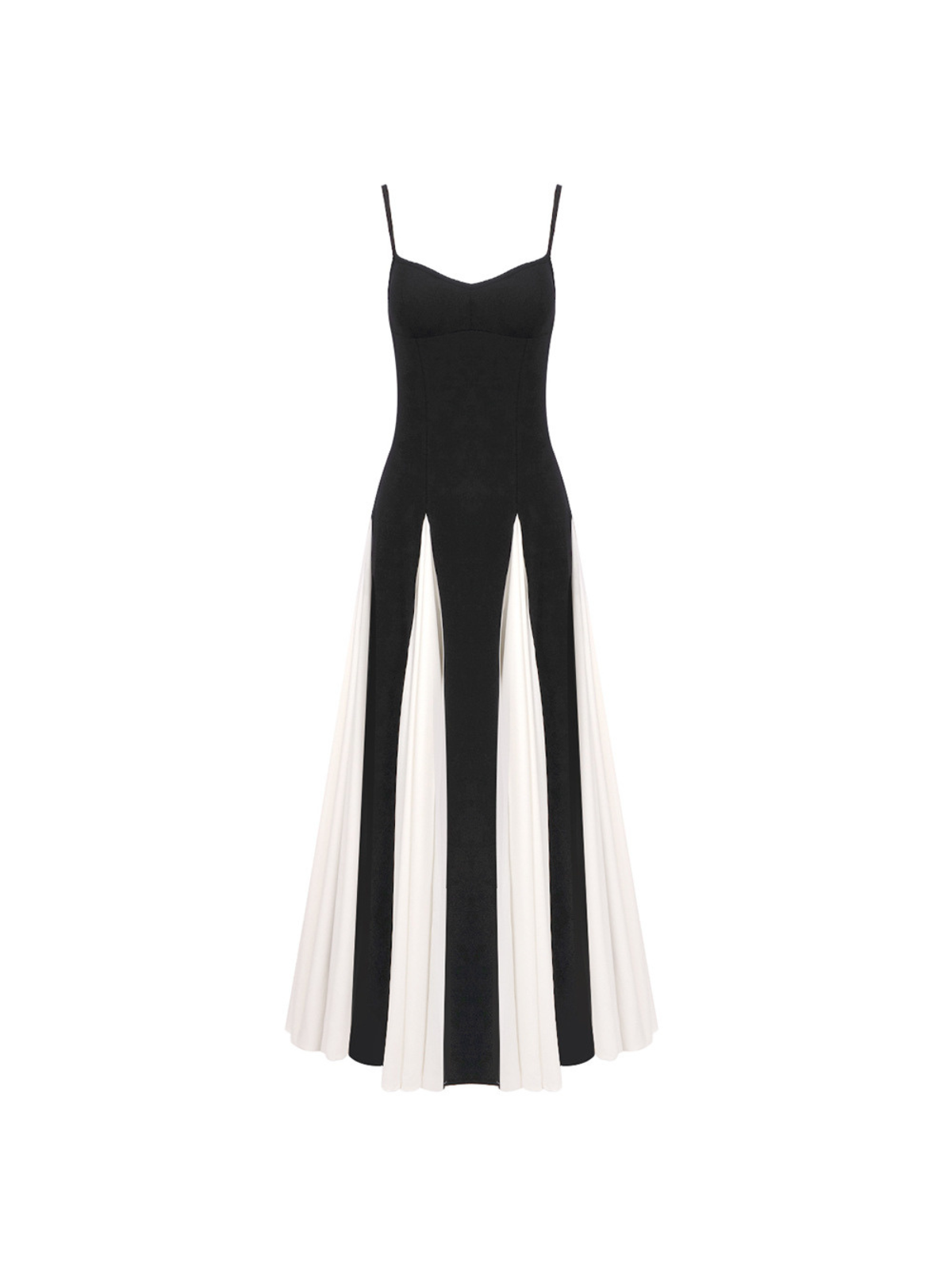 Sweetheart Spaghetti Strap Contrast Godet Panel Maxi Dress