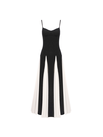 Sweetheart Spaghetti Strap Contrast Godet Panel Maxi Dress
