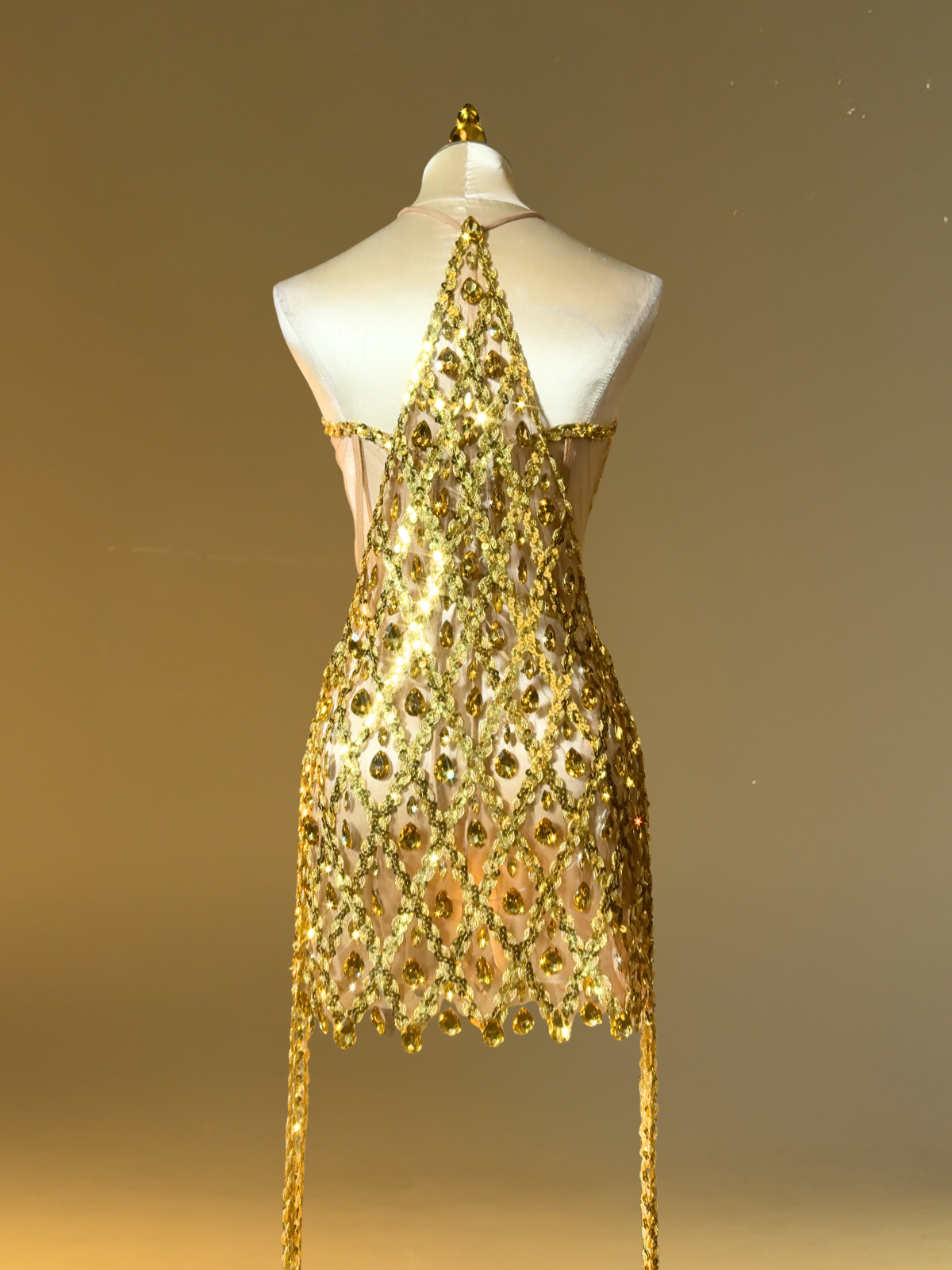 Halter Keyhole Waist Cutout Rhinestone Fringe Tassel Mini Dress
