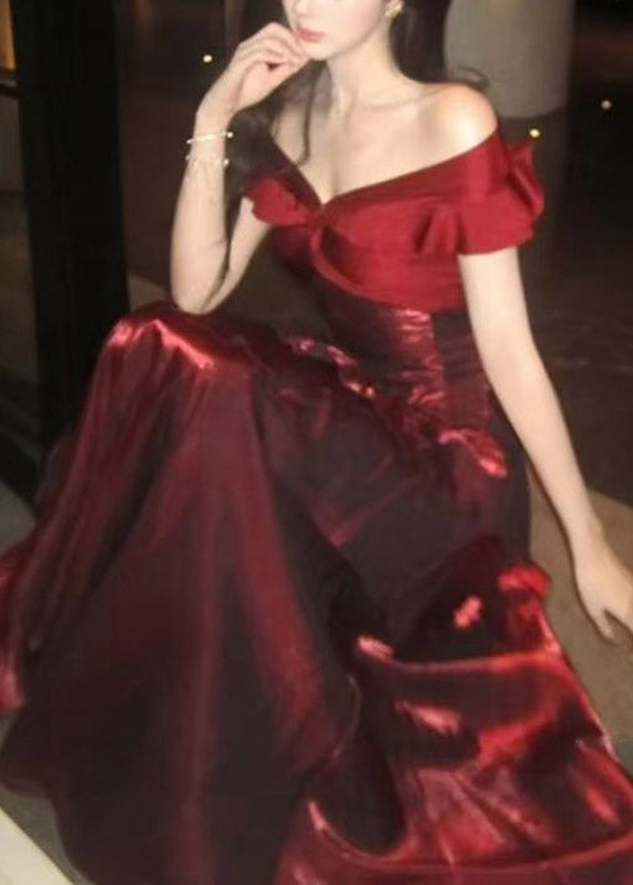 Off Shoulder Ruched Waist Tiered Ruffle Mermaid Maxi Gown