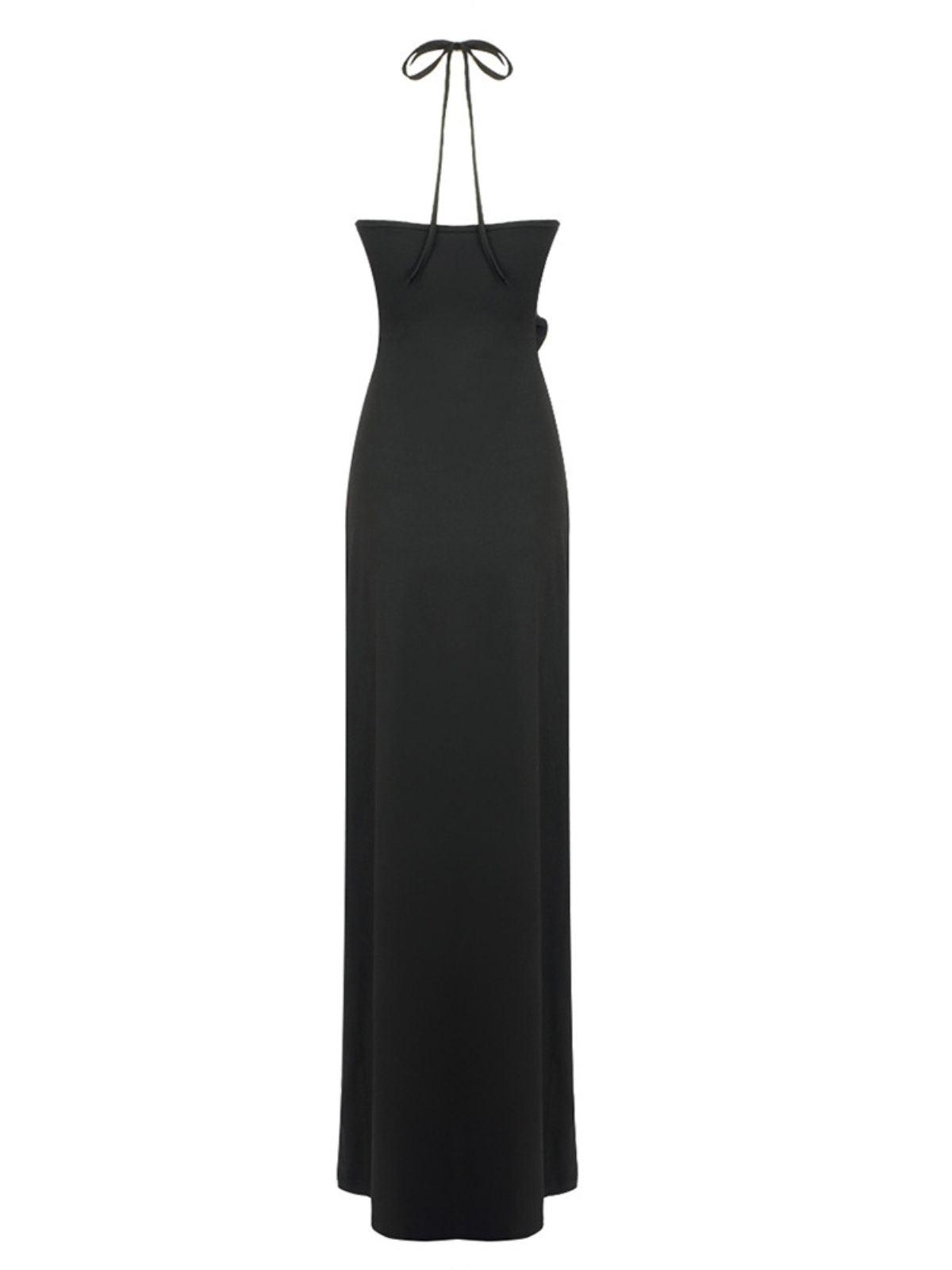 Halter Cutout 3D Rosette Applique Column Maxi Gown