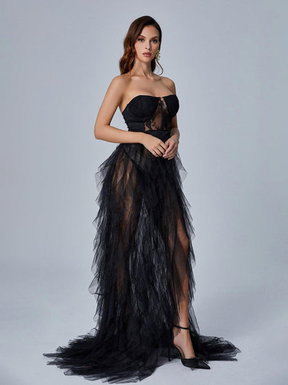 Tulle Layered Spaghetti Strap Maxi Dress