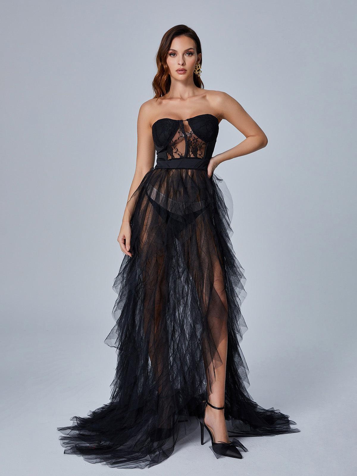 Tulle Layered Spaghetti Strap Maxi Dress