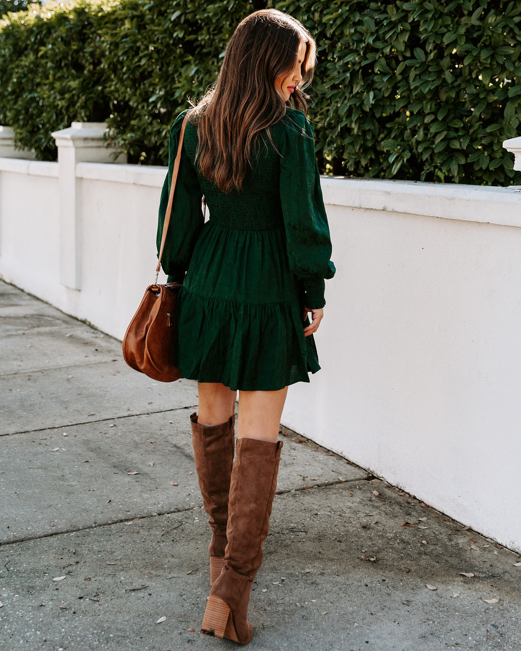 Mock Neck Smocked Balloon Sleeve Tiered Mini Dress