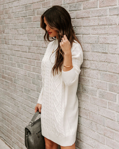 Cable Knit Mock Neck Long Sleeve Mini Sweater Dress