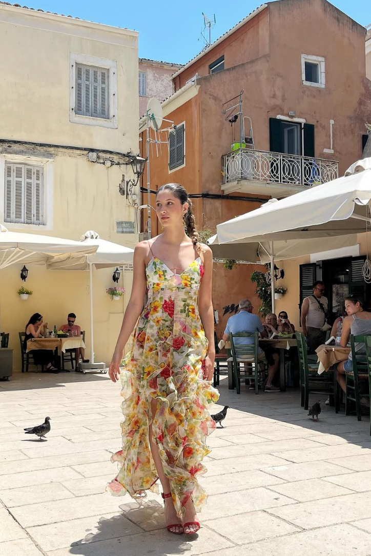 Chiffon Print High Slit Maxi Dress