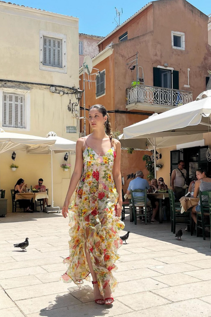 Chiffon Print High Slit Maxi Dress