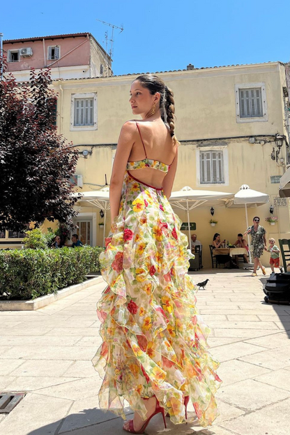 Chiffon Print High Slit Maxi Dress