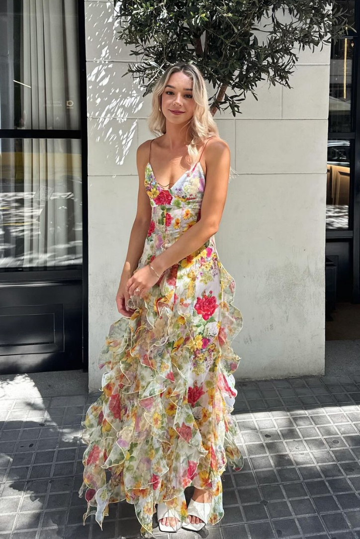 Chiffon Print High Slit Maxi Dress