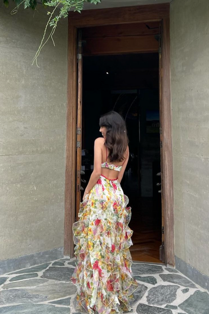 Chiffon Print High Slit Maxi Dress