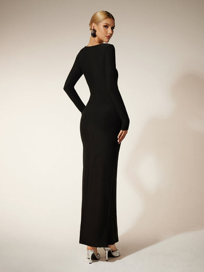 Mock Neck Long Sleeve Cutout Column Maxi Dress