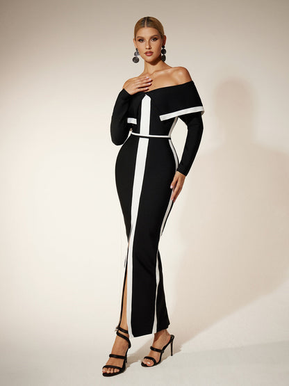 Off Shoulder Split Bandage Bodycon Dress