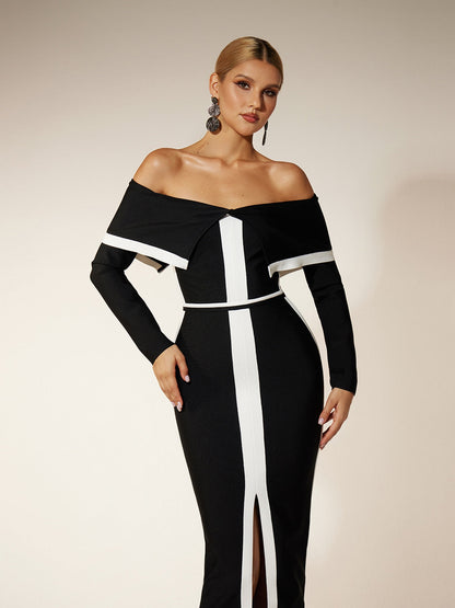 Off Shoulder Split Bandage Bodycon Dress