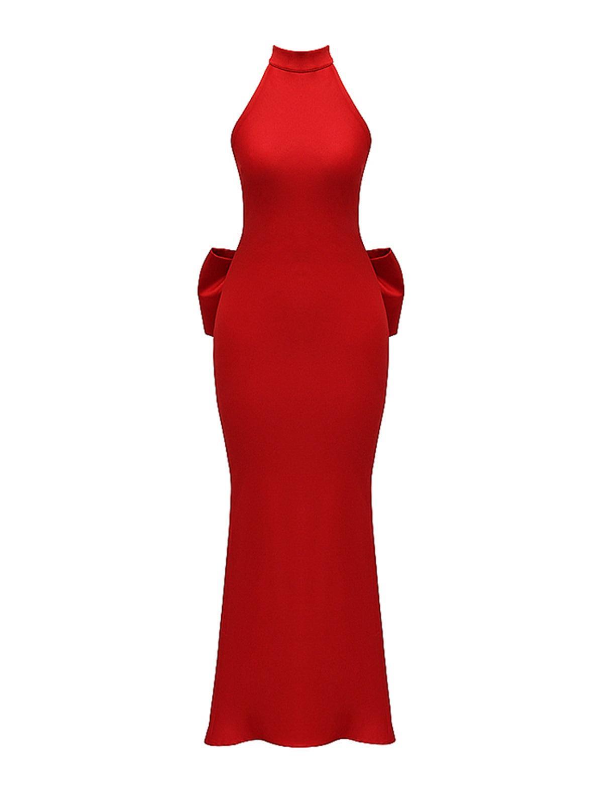 Halter Bow Backless Column Maxi Gown