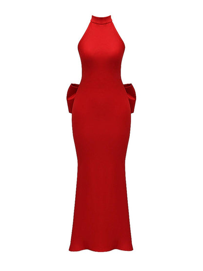Halter Bow Backless Column Maxi Gown