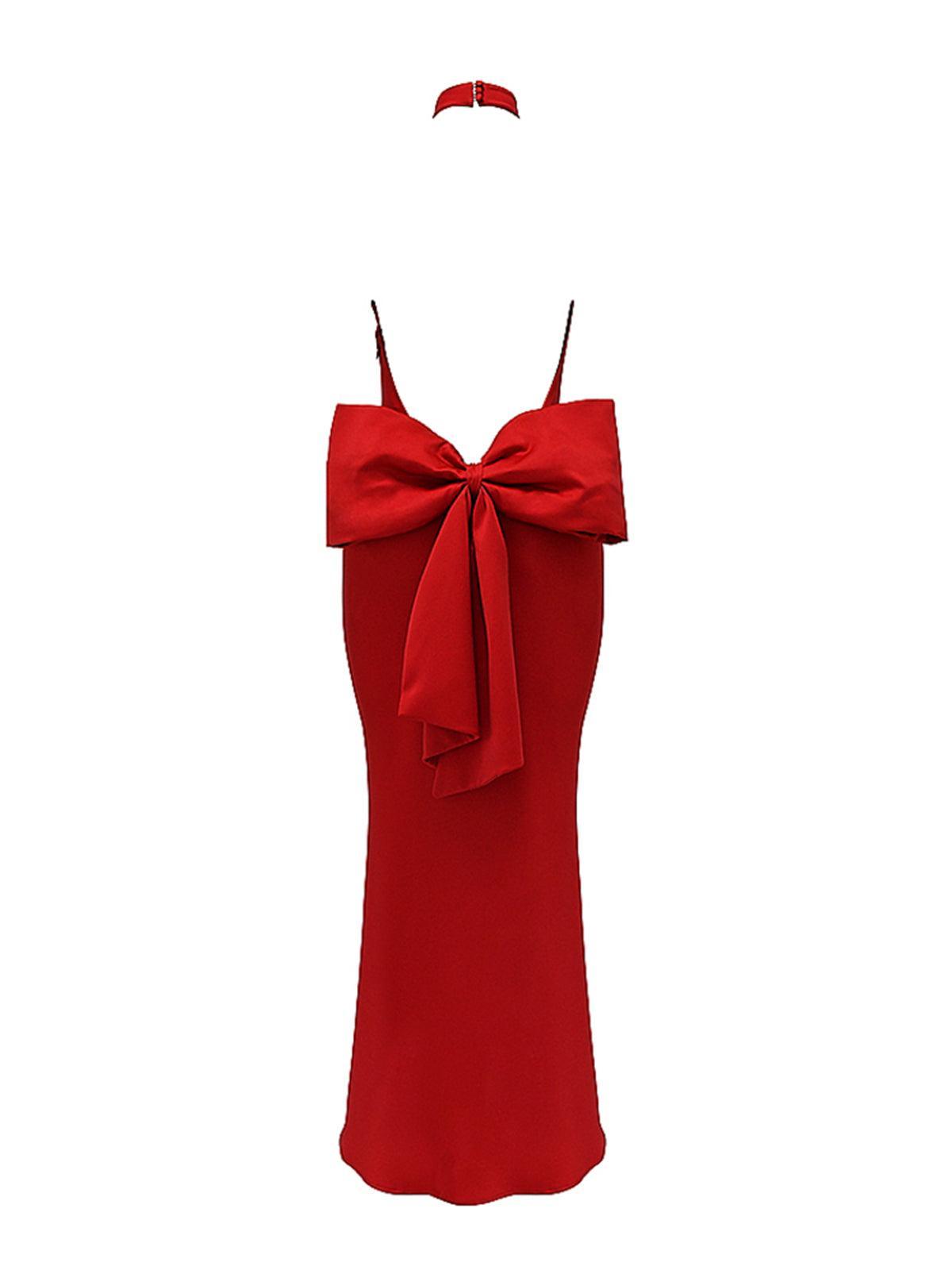 Halter Bow Backless Column Maxi Gown