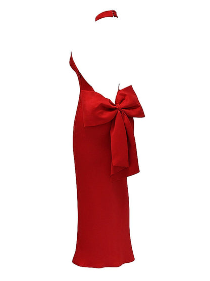 Halter Bow Backless Column Maxi Gown