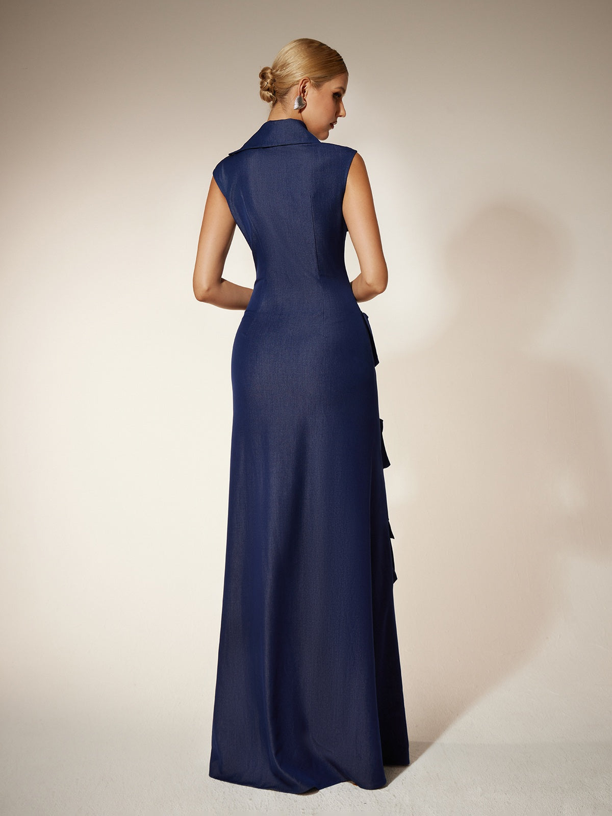 Collar Zip Pocket Utility Column Maxi Dress