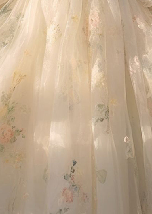 Deep V-Neck High Waist Tulle Overlay Long Sleeve Maxi Dress