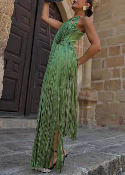 Halter Neck Tiered Fringe Tassel Overlay Bodycon Midi Dress