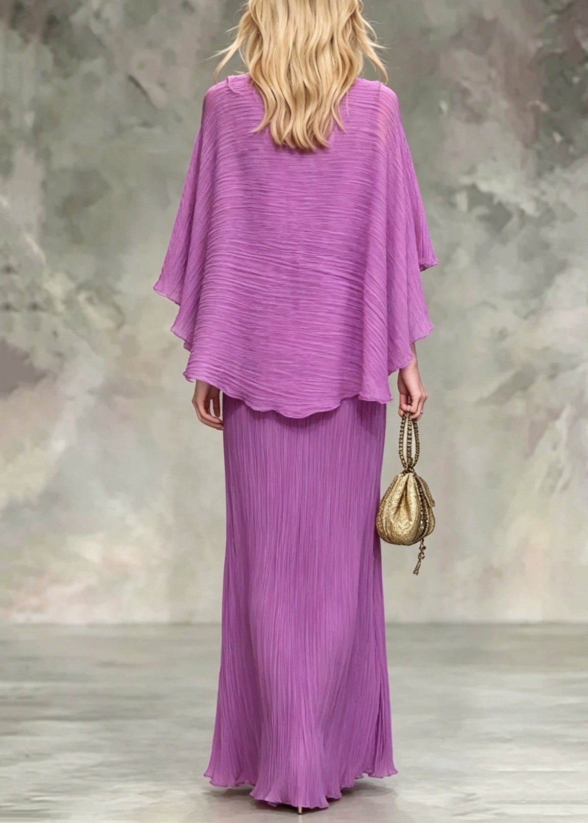 Keyhole Neck Butterfly Sleeve Pleated Plisse A-Line Floor-Length Maxi Dress