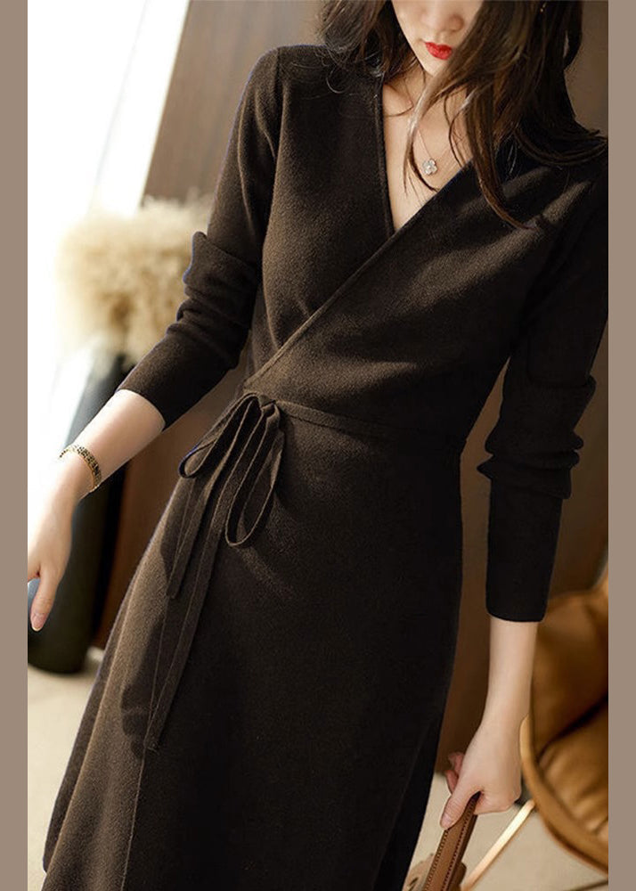 Wrap Front Long Sleeve Tie Waist Knit Midi Blazer Dress