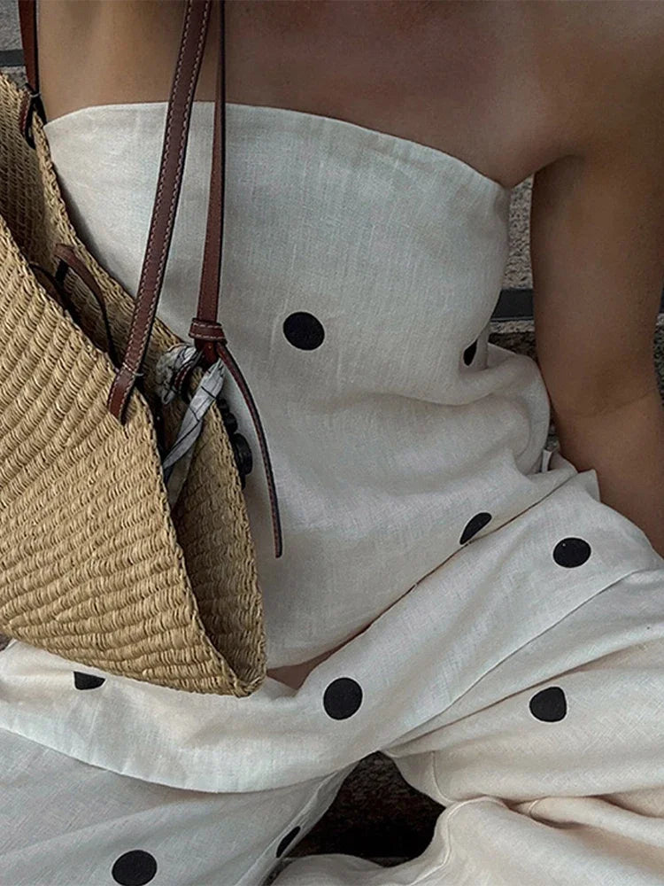 Polka Dot Tube Top Wide Pants Office Two Piece Set