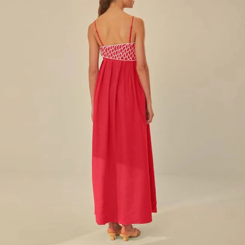 Fish Applique Spaghetti Strap Pleated Maxi Dress